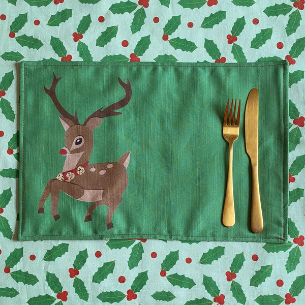 Christmas reindeer placemats | double sided red and green
