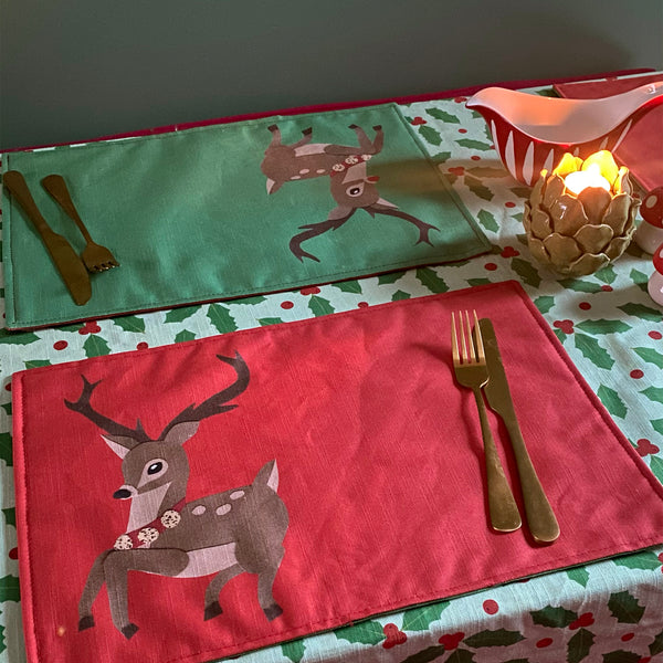 Christmas reindeer placemats | double sided red and green