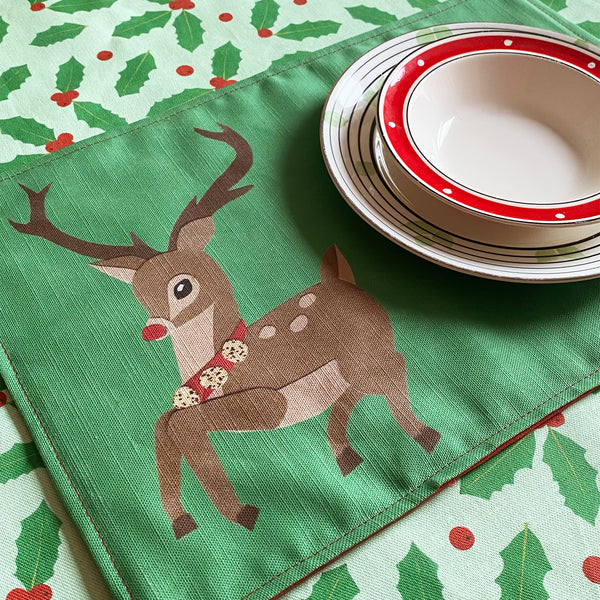 Christmas reindeer placemats | double sided red and green
