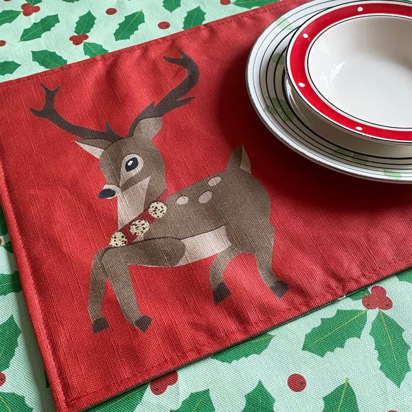 Christmas reindeer placemats | double sided red and green