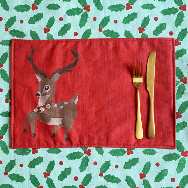Christmas reindeer placemats | double sided red and green