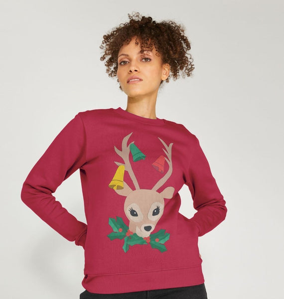 Christmas kitsch deer women's red jumper