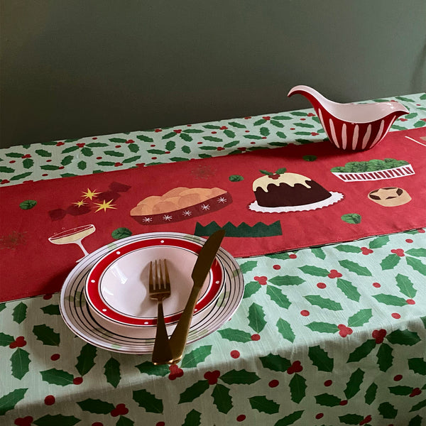 Christmas dinner table runner | double sided red and green