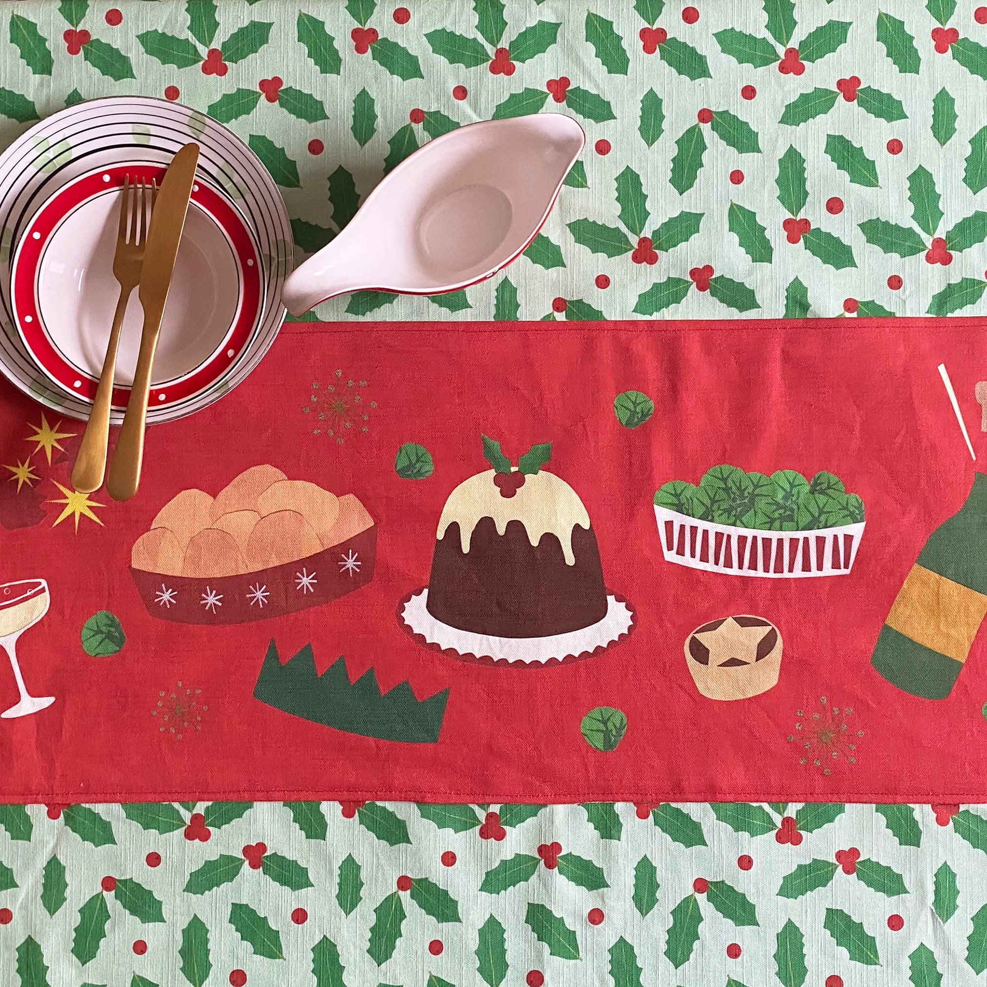 Christmas dinner table runner | double sided