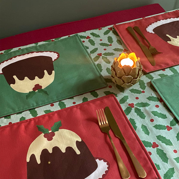 Christmas pudding placemats | double sided red and green