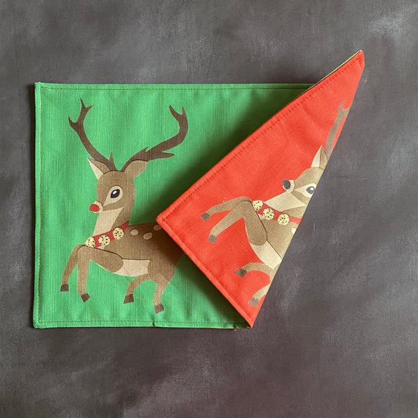 Christmas reindeer placemats | double sided red and green