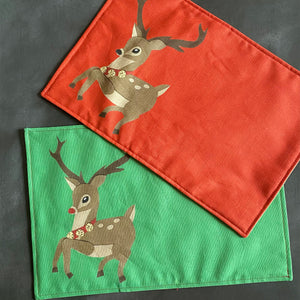 Christmas reindeer placemats | double sided red and green