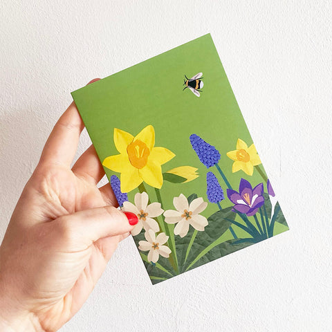 Spring Flowers Greeting Card | Single or Pack of 4 | Recycled