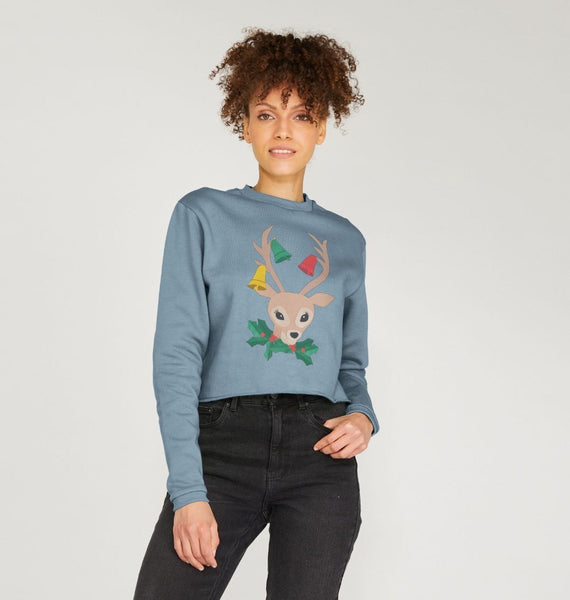 Christmas kitsch deer women's cropped jumper