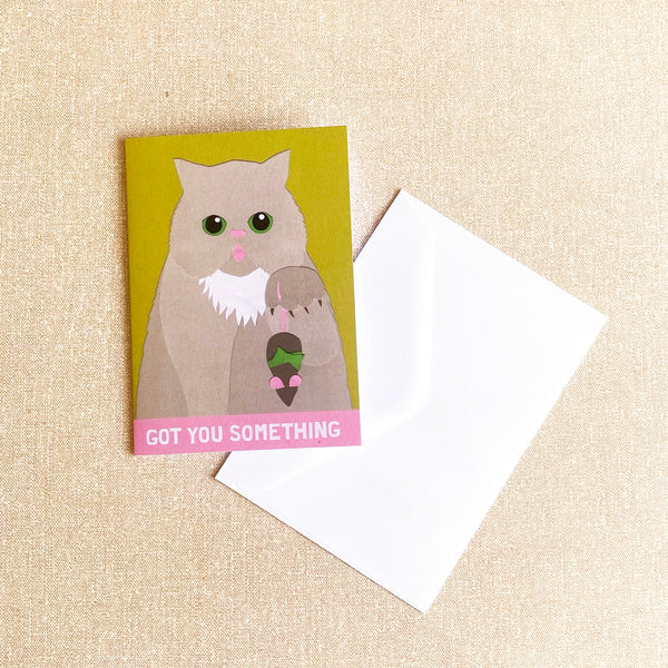 'Got you something' Card | Cat with mouse | Recycled