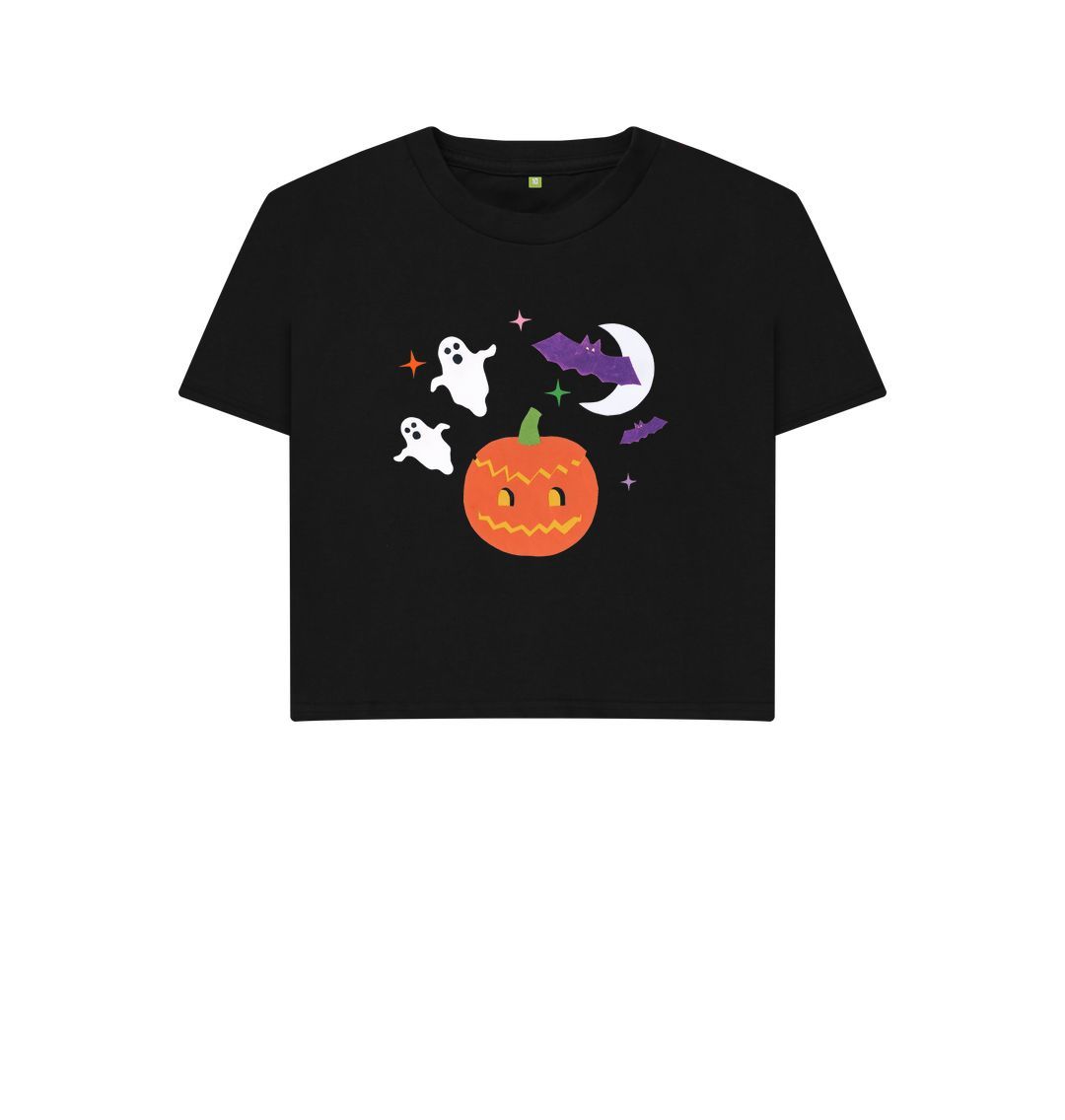 Black Halloween night women's cropped boxy t-shirt