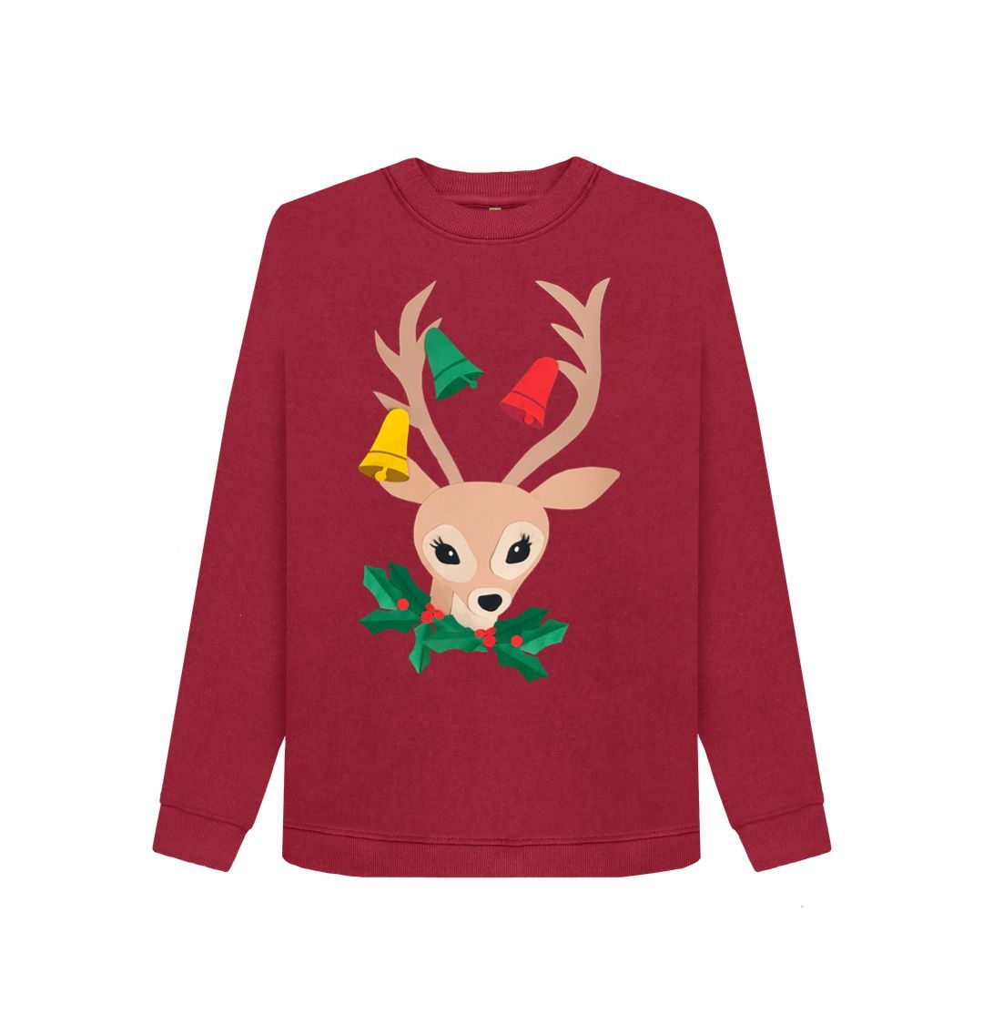 Cherry Christmas kitsch deer women's red jumper