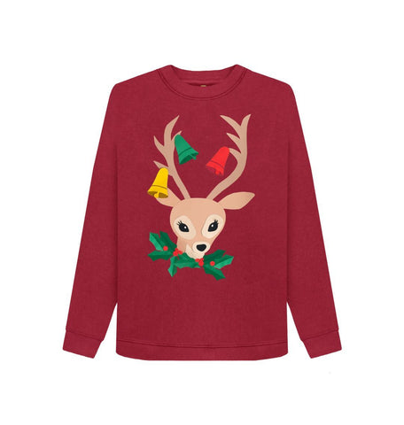 Cherry Christmas kitsch deer women's red jumper