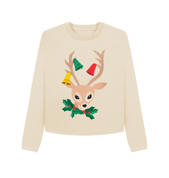Oat Christmas kitsch deer women's cropped jumper