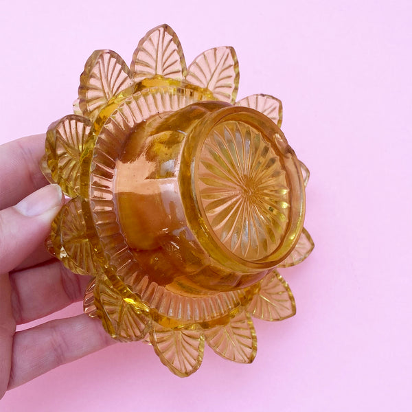 Vintage yellow glass ashtray / candle holder | flower design
