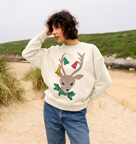 Christmas kitsch deer women's oversized jumper