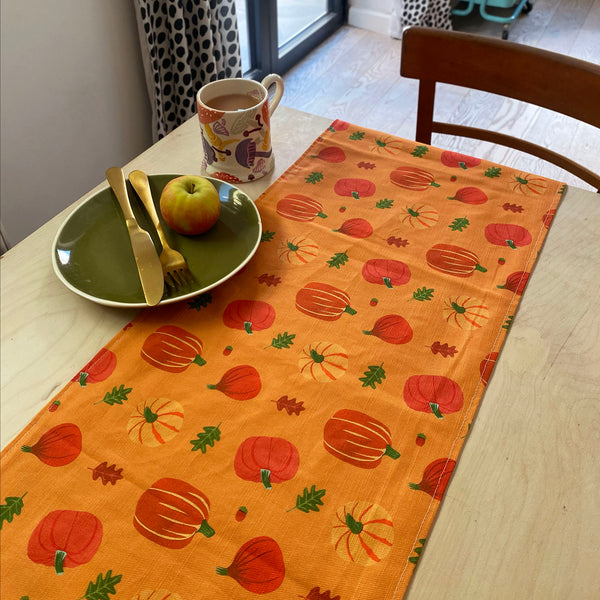 Autumn pumpkins table runner | double sided