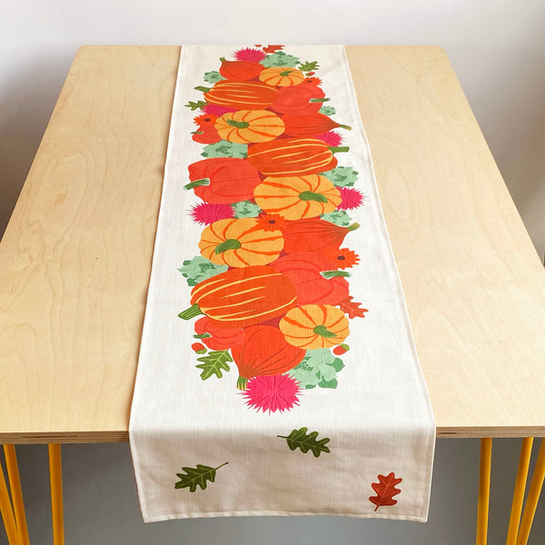 Autumn pumpkins table runner | double sided