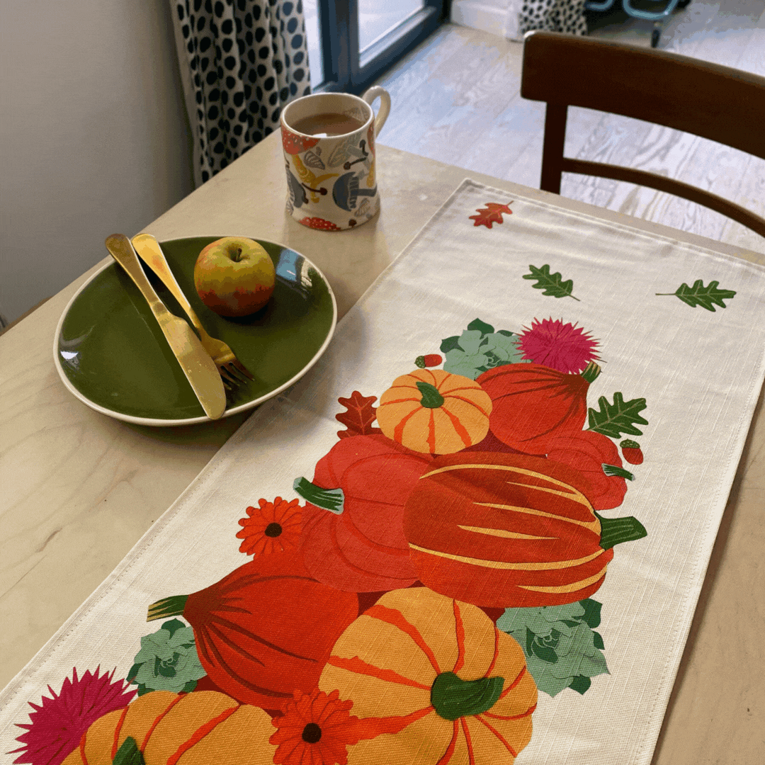 Autumn pumpkins table runner | double sided